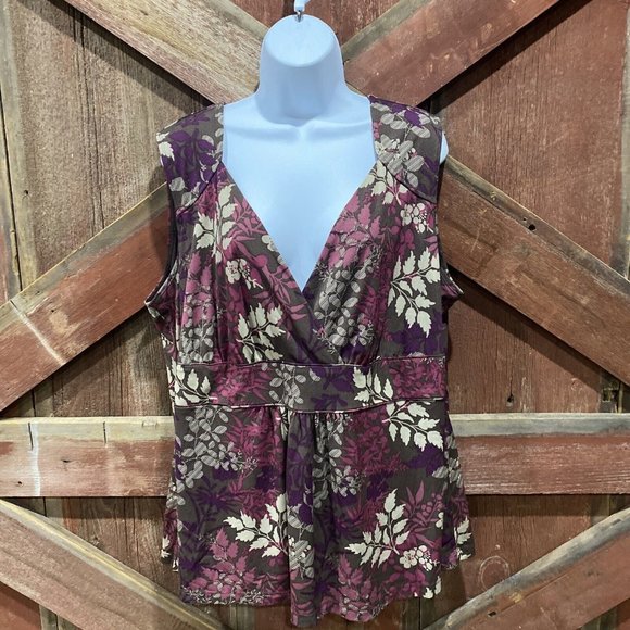 a.n.a Tops - a.n.a Sleeveless Floral Tunic Blouse V-Neck Brown Purple Pink XXL 2X Lined Rayon